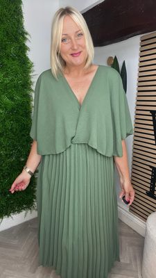 Overlay Pleat Dress - Khaki