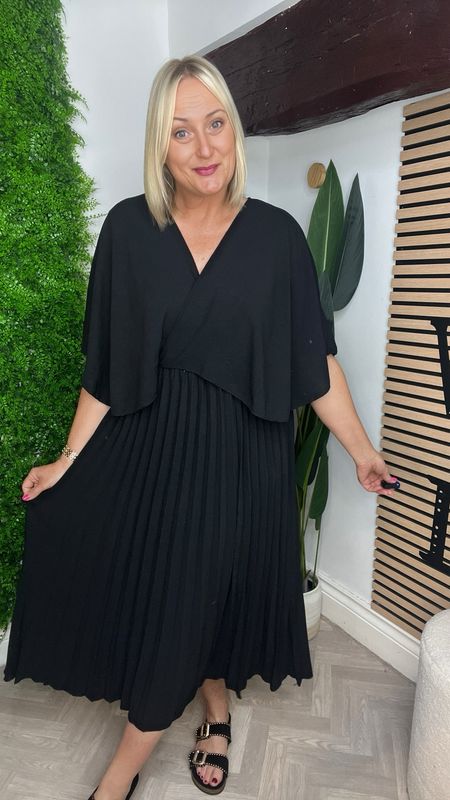 Overlay Pleat Dress - Black