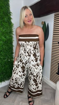 Dakota Bandeau Jumpsuit- Ecru & Chocolate