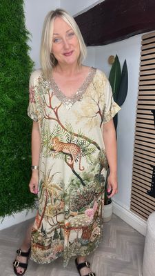 Tropical Paradise Midi Dress - Leopard Mix