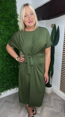 Side Tie Midi Dress - Khaki