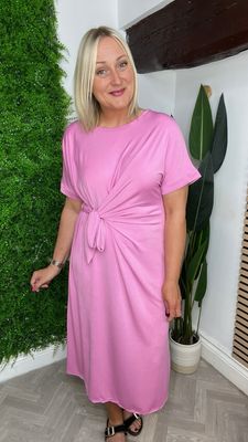 Side Tie Midi Dress - Pink