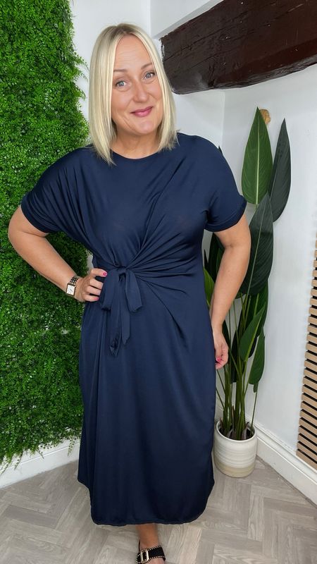 Side Tie Midi Dress - Navy