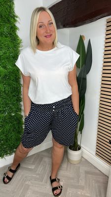 Palazzo Jersey Shorts - Polka Dot Navy