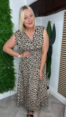 Ruched Shoulder Dress - Leopard Light Camel