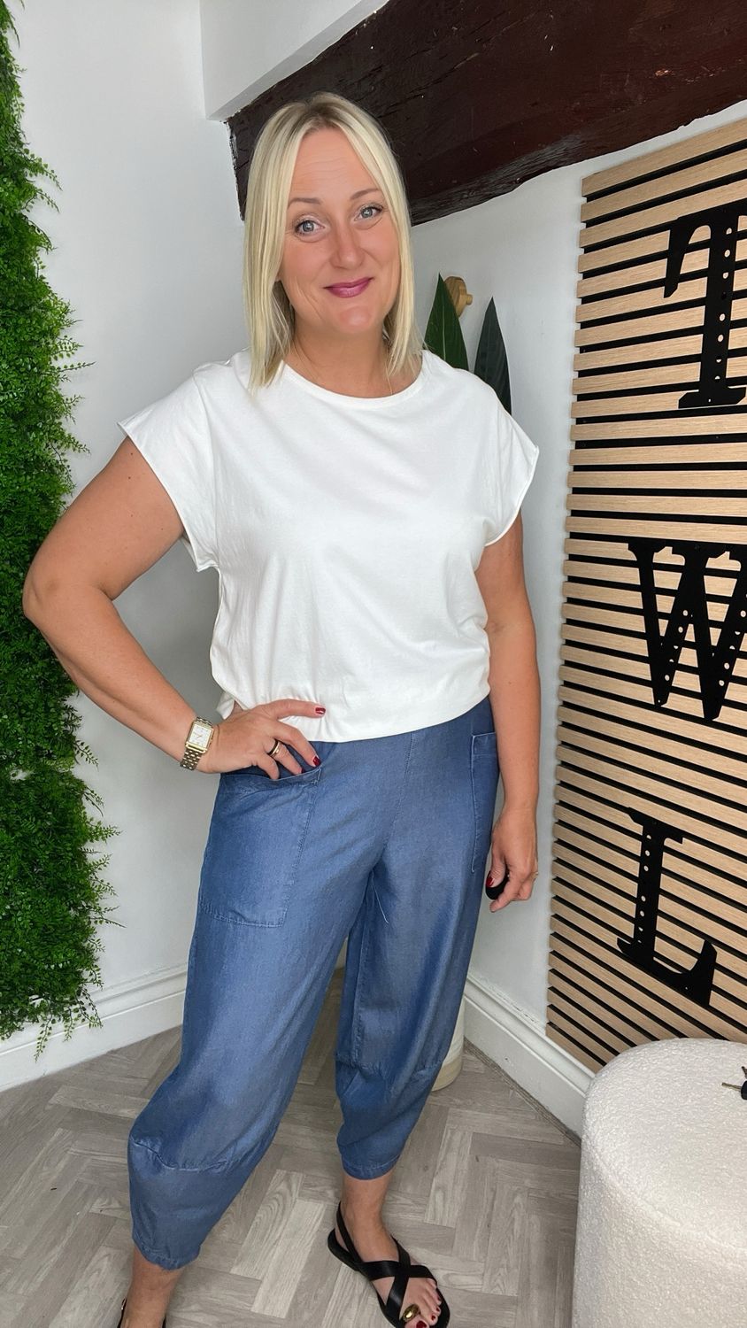 Light Chambray Lola Style Trousers - Mid Wash