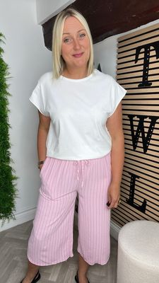 Pinstripe Cropped Trouser - Pink