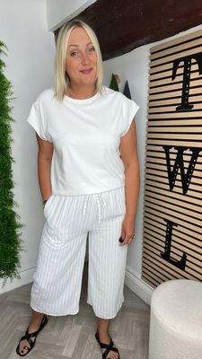 Pinstripe Cropped Trouser - White