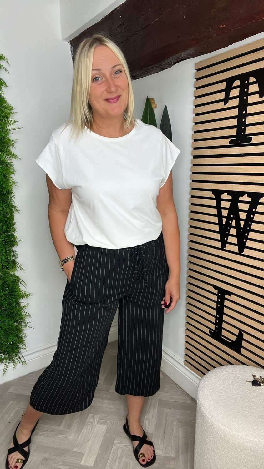 Pinstripe Cropped Trouser - Black