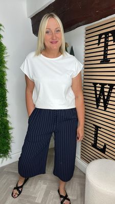 Pinstripe Cropped Trouser - Navy