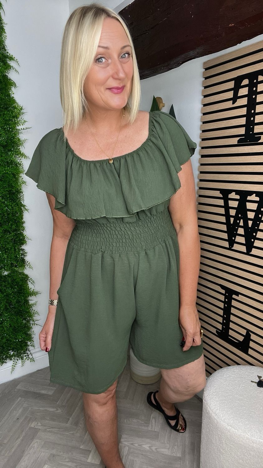 Bardot Playsuit- Khaki