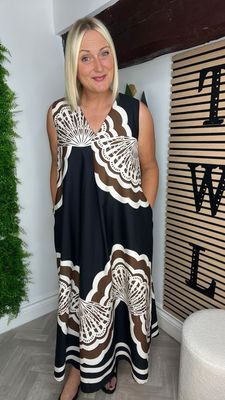 Sleeveless Cotton Full Length Dress - Black