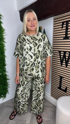 Leopard 2 Piece Co-ord - Khaki