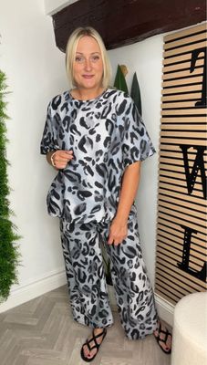 Leopard 2 Piece Co-ord - Grey Blue