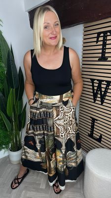 Animal Print Swing Skirt - Black Mix
