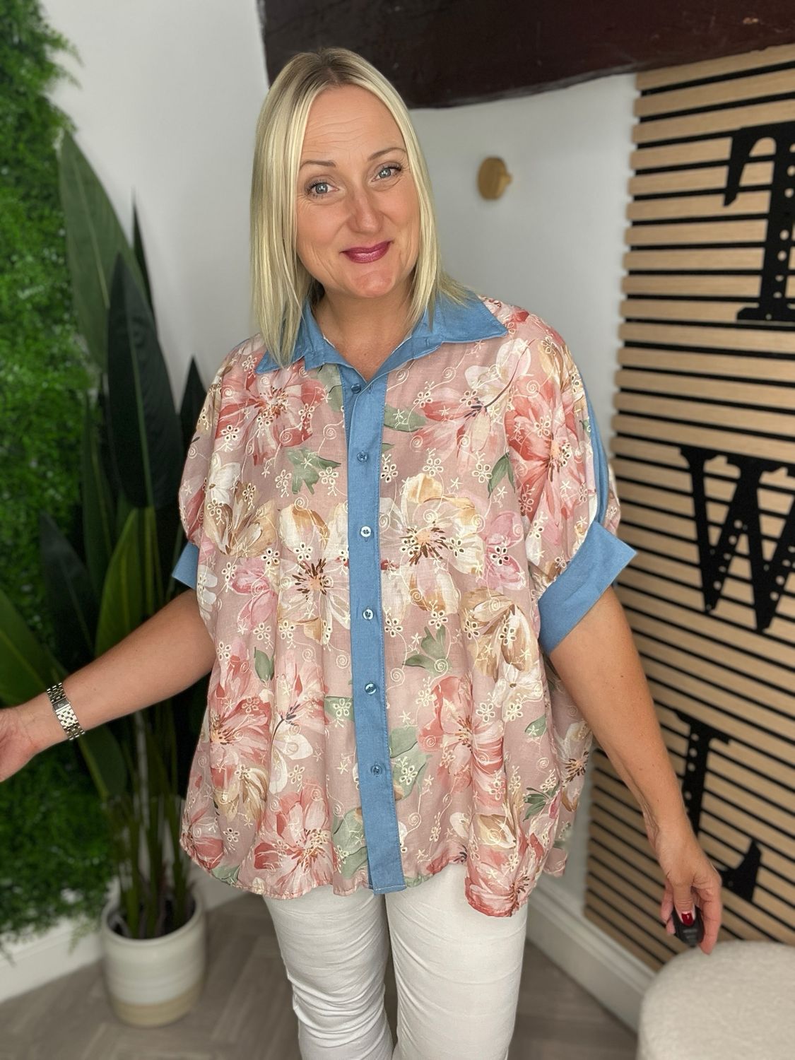Floral Broderie Anglaise Shirt - Blush