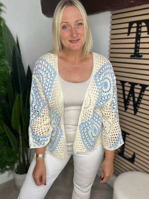 Crochet Edge To Edge Cardigan - Blue