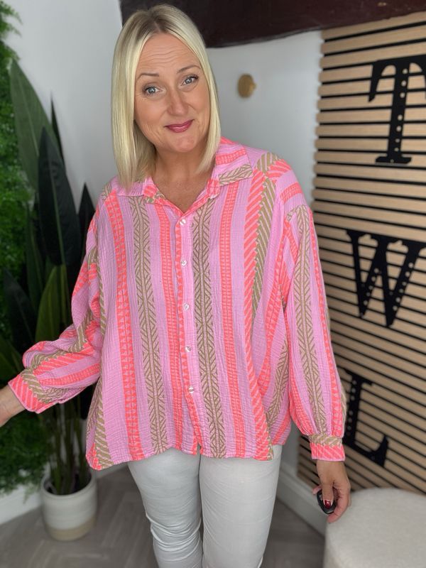 Waffle Shirt Aztec Design - Pink