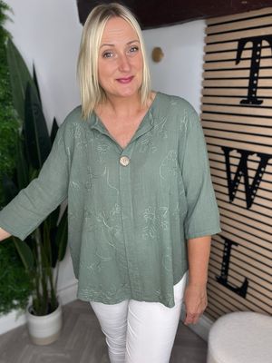 Appliqué Button Top - Khaki