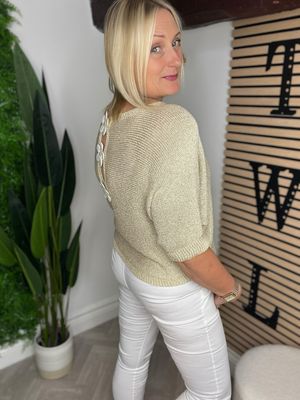 Summer Knit Flower Top - Gold Lurex