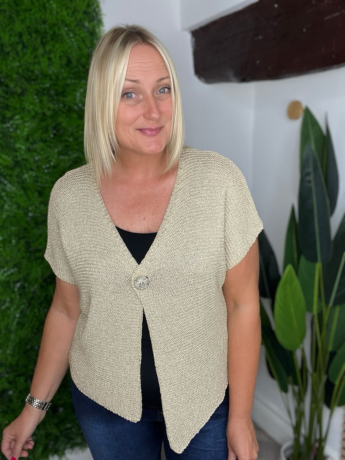 Lurex Button Cardigan- Gold