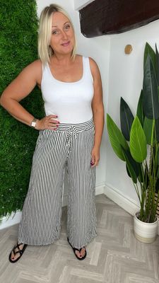 Striped Wide Leg Trouser - White & Black