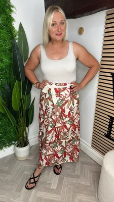 Palm Skirt With Smock Hem - Red Mix