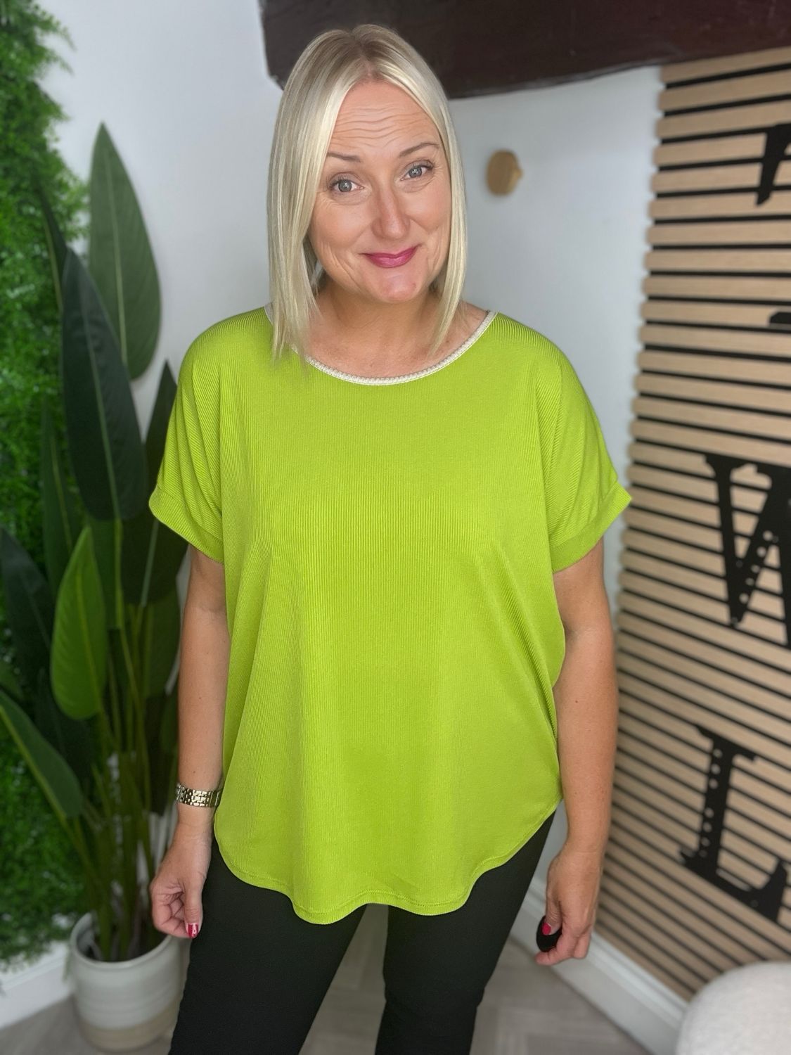 Gold Trim Tee - Lime