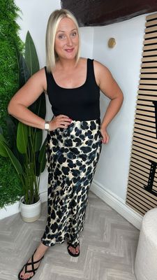 Bias Cut Silk Blend Skirt - Leopard Navy