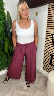 Wide Leg Drawstring Trouser - Wine