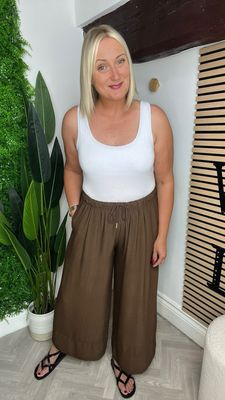 Wide Leg Drawstring Trouser - Chocolate