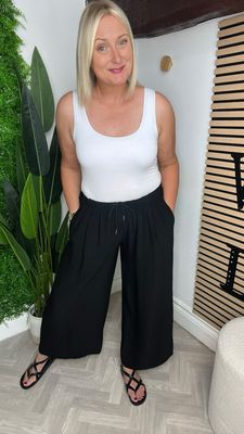 Wide Leg Drawstring Trouser - Black