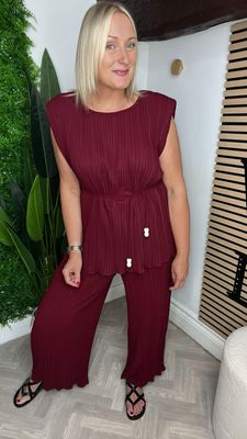 2 Piece Co-ord Pleat Detailed - Wine