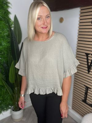 Cotton Frill Top - Taupe