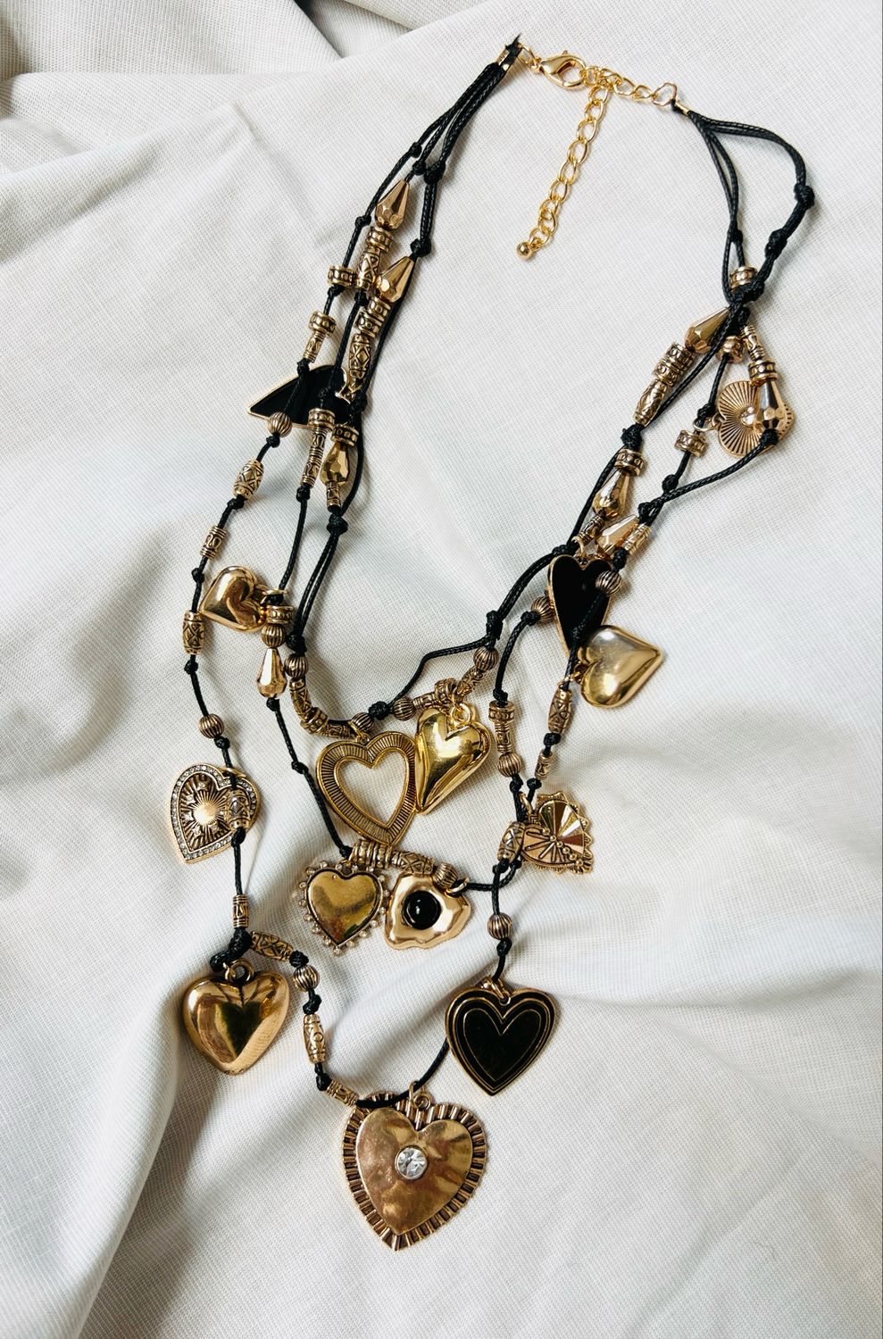 Triple Heart Necklace- Gold & Black