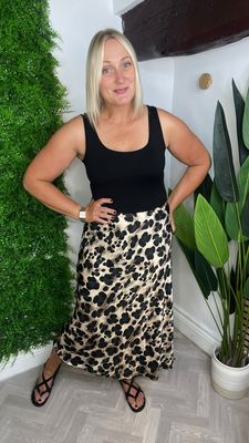 Bias Cut Silk Blend Skirt - Leopard Black