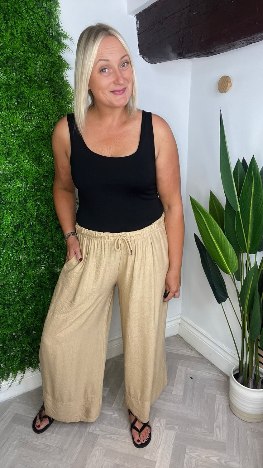 Wide Leg Drawstring Trouser - Camel