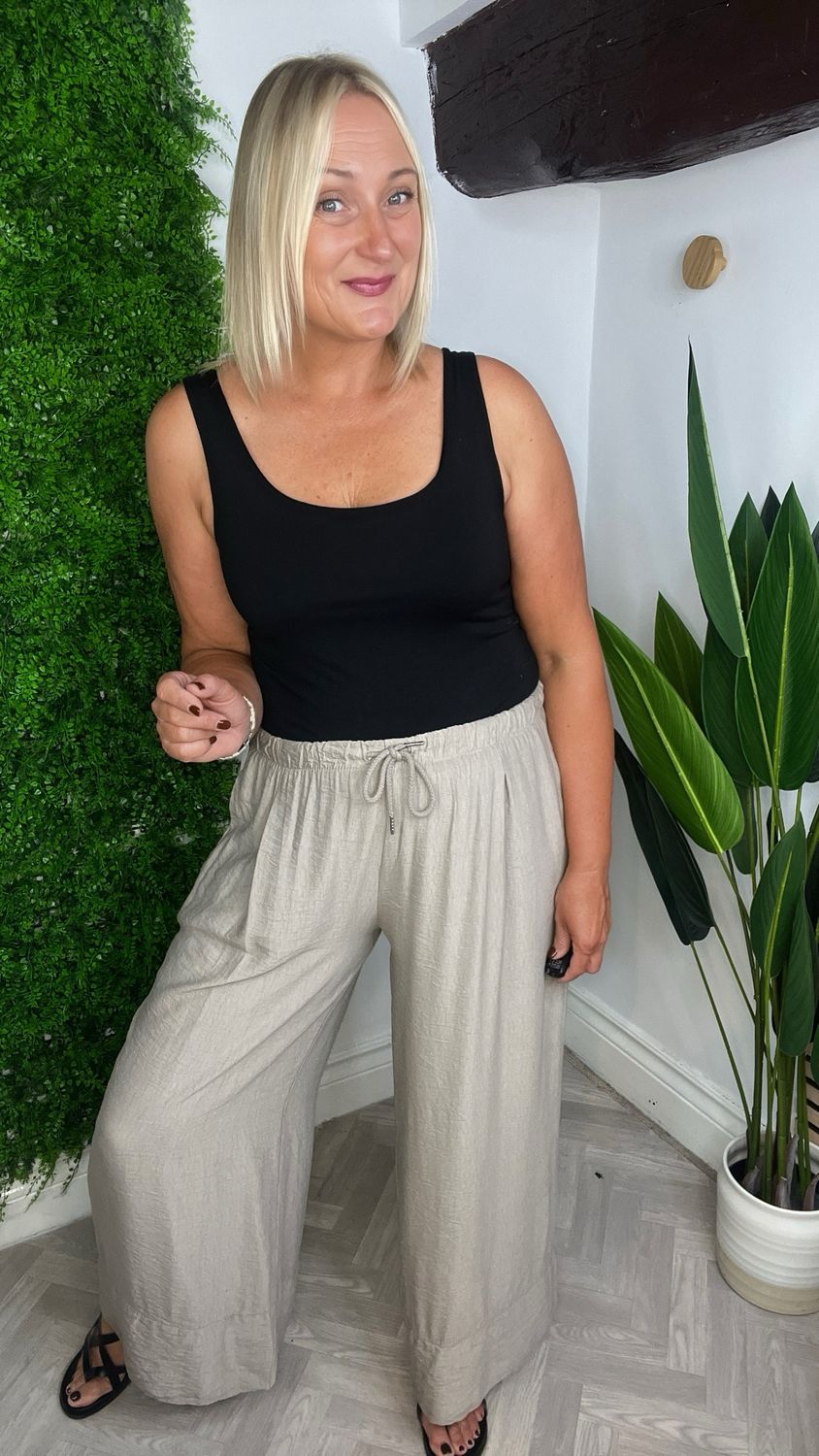 Wide Leg Drawstring Trouser - Light Taupe