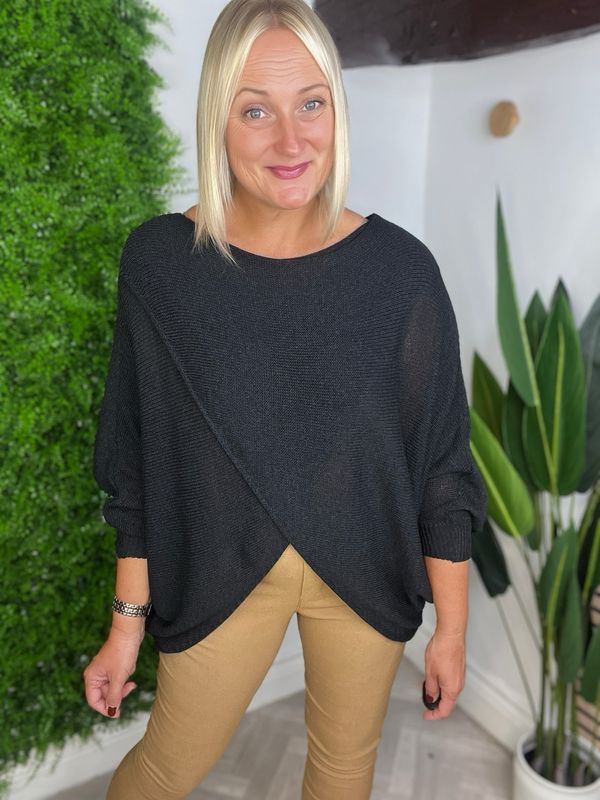 Cross Front Battersea Knit Jumper - Black