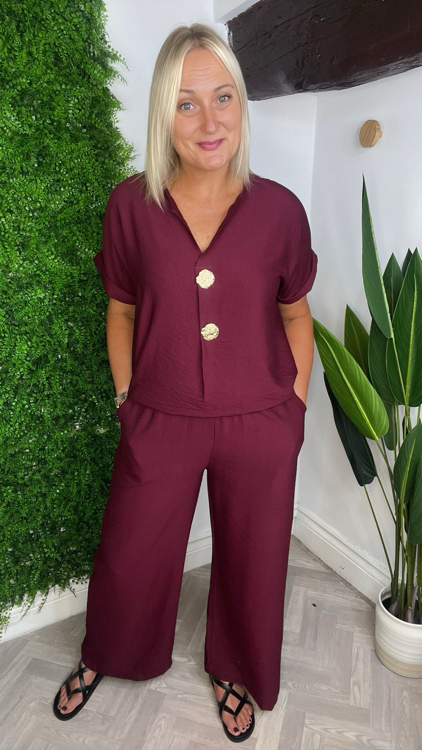 2 Piece Broch /Button Detail Co-ord - Wine