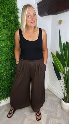 Jersey Wide Leg Trouser - Brown