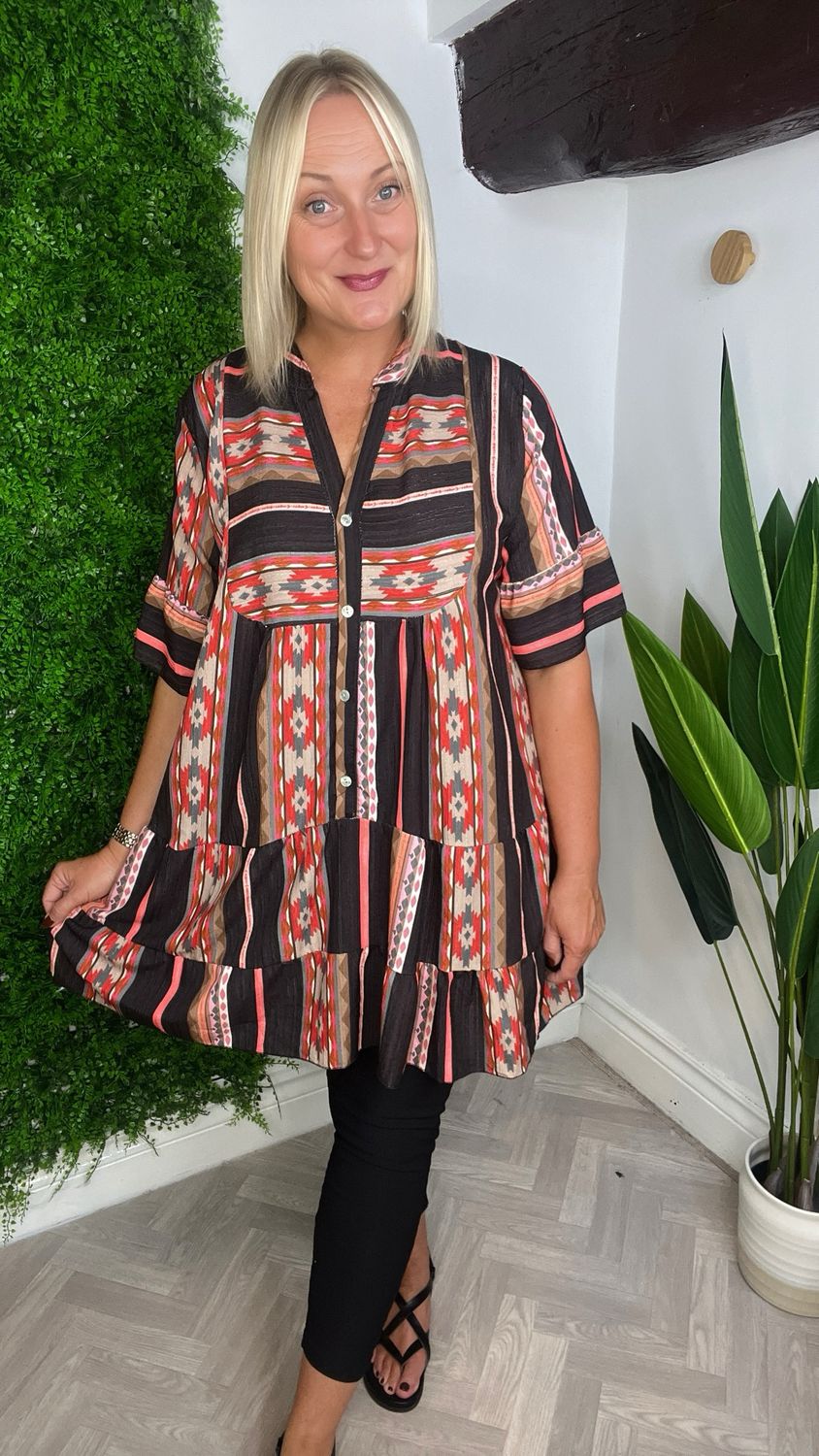 Inka Print Smock Dre’s/Tunic - Black & Red
