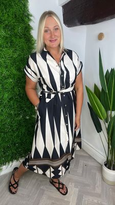 Aztec Style Shirt Dress - Black & Chocolate