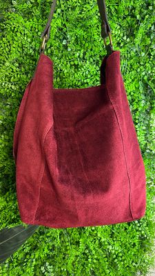 Real Suede Slouch Shoulder Bag - Burgundy