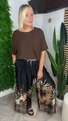 Wide Leg Animal & Palm Trouser -camel & Black Mix