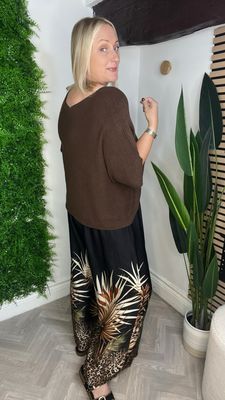 Wide Leg Animal & Palm Trouser -camel & Black Mix