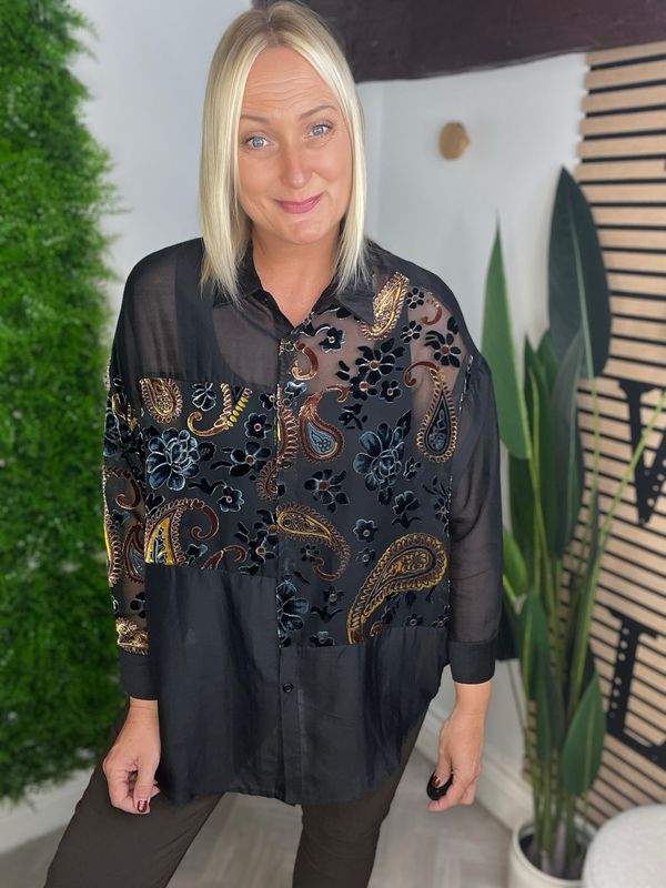 Paisley Velour Pattern Short - Black & Chocolate
