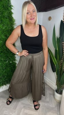 Palazzo Curved Hem Trousers - Chocolate