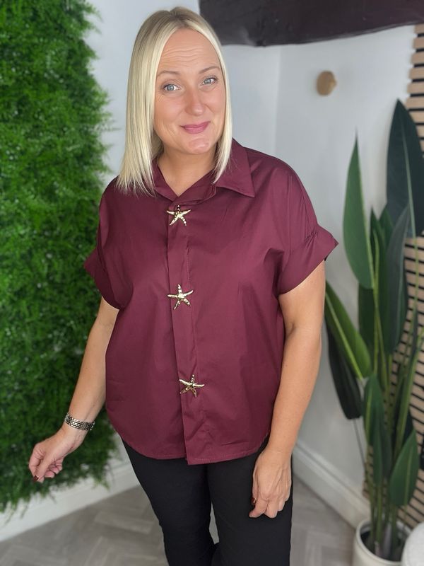 Starfish Brooch Detailed Shirt - Wine