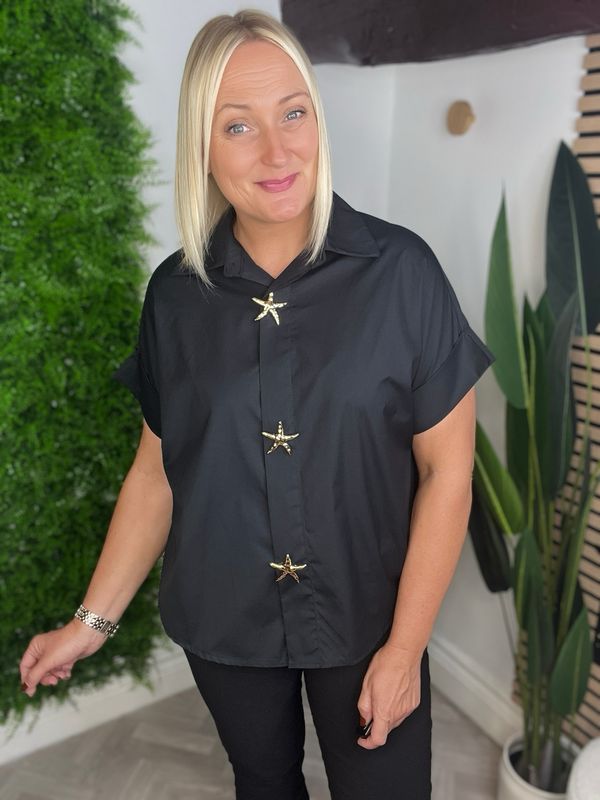 Starfish Broch Detailed Shirt - Black